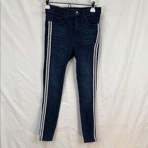 Express - Women’s Jeans - Size 0 R - Dark Blue - Striping (White, Gold), Skinny